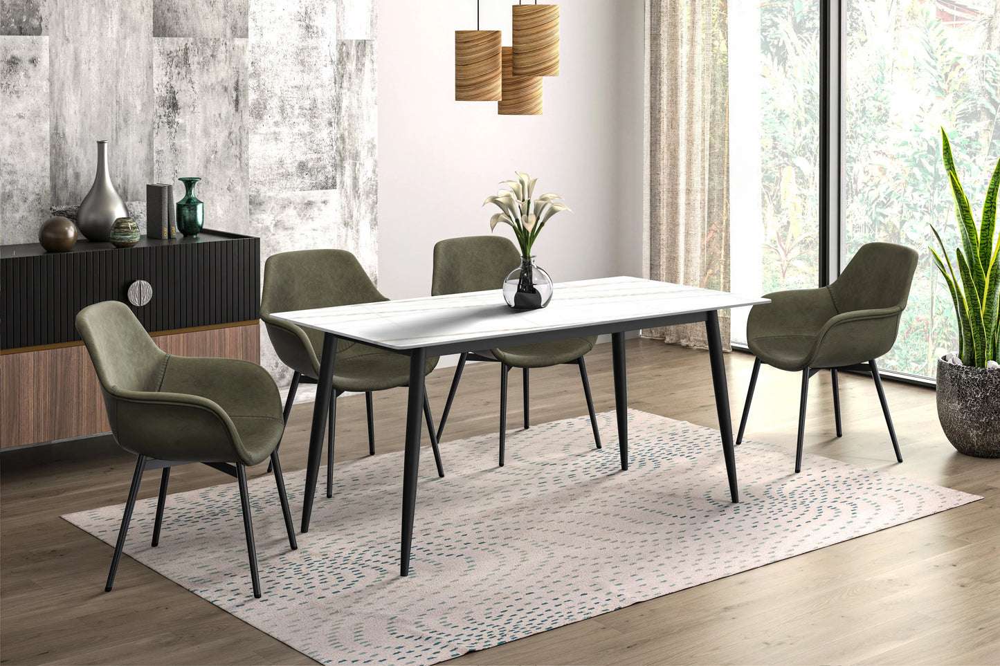 Zayle Modern Dining Table with a Rectangular Glass/Stone Tabletop in Steel - Elax Furniture