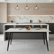 Zayle Modern Dining Table with a Rectangular Glass/Stone Tabletop in Steel