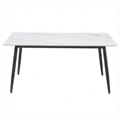 Zayle Modern Dining Table with a Rectangular Glass/Stone Tabletop in Steel