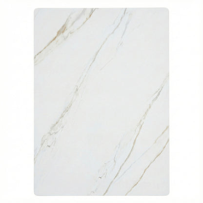 Zayle Modern Dining Table with a Rectangular Glass/Stone Tabletop in Steel