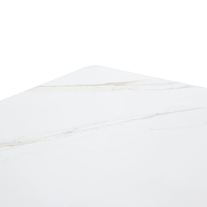 Zayle Modern Dining Table with a Rectangular Glass/Stone Tabletop in Steel