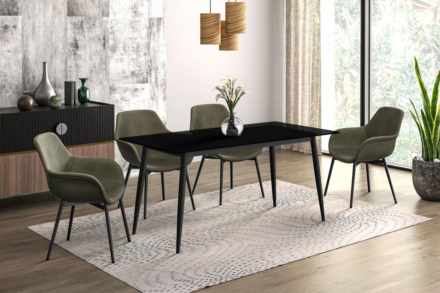 Zayle Modern Dining Table with a Rectangular Glass/Stone Tabletop in Steel - Elax Furniture