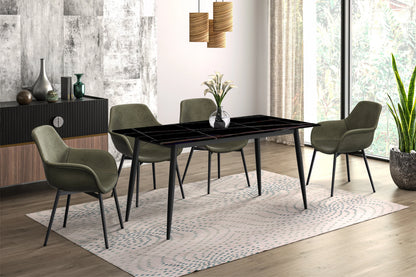 Zayle Modern Dining Table with a Rectangular Glass/Stone Tabletop in Steel - Elax Furniture