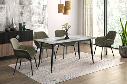 Zayle Modern Dining Table with a Rectangular Glass/Stone Tabletop in Steel - Elax Furniture