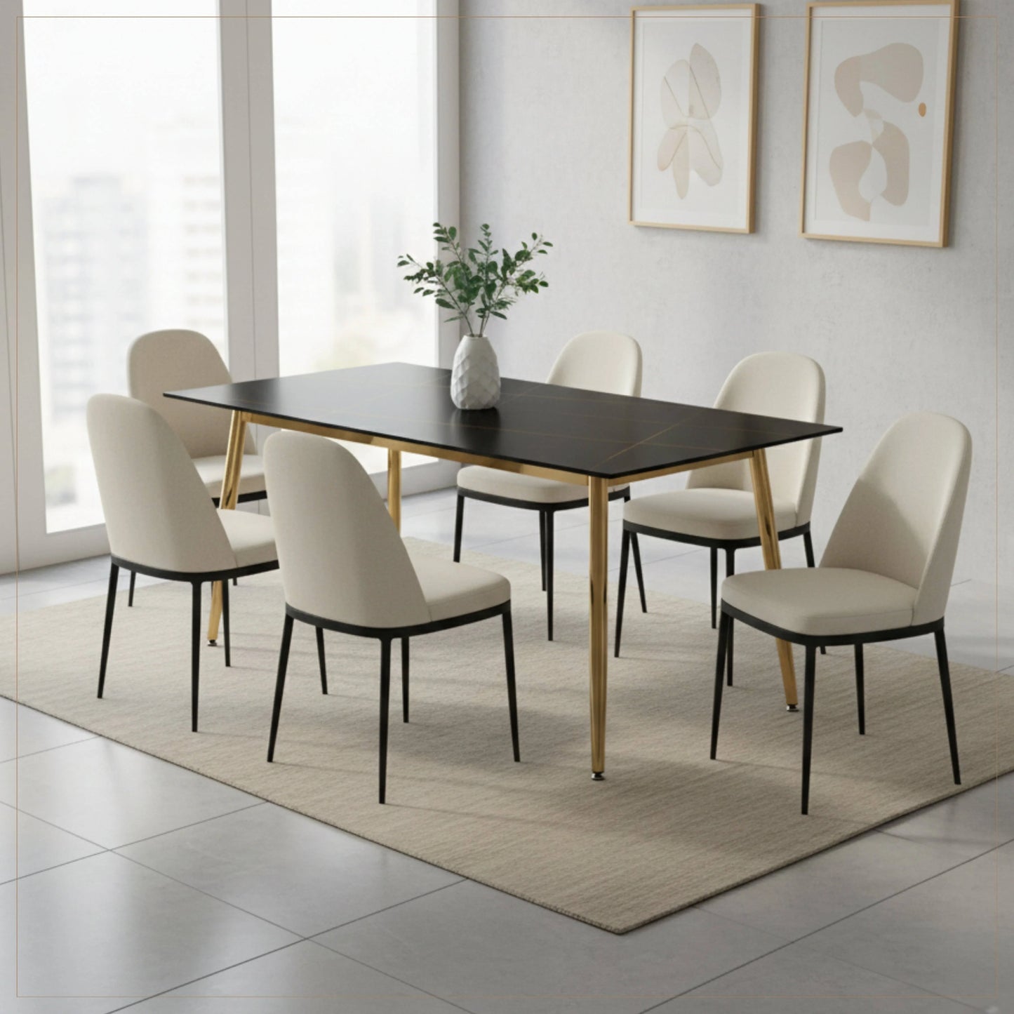 Zayle Modern Dining Table with a Rectangular Glass/Stone Tabletop in Steel