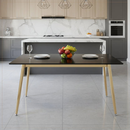 Zayle Modern Dining Table with a Rectangular Glass/Stone Tabletop in Steel