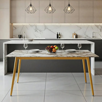 Zayle Modern Dining Table with a Rectangular Glass/Stone Tabletop in Steel