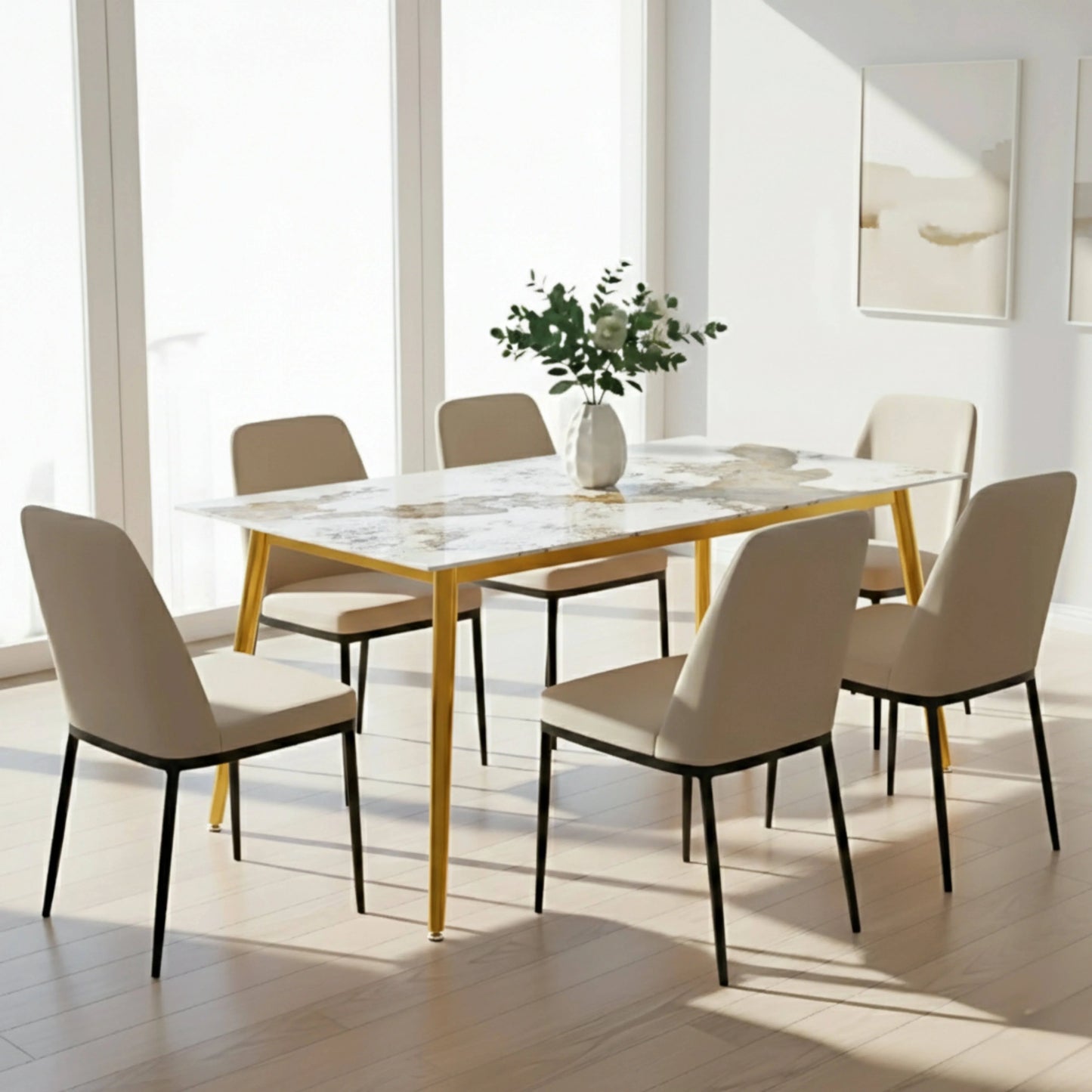 Zayle Modern Dining Table with a Rectangular Glass/Stone Tabletop in Steel