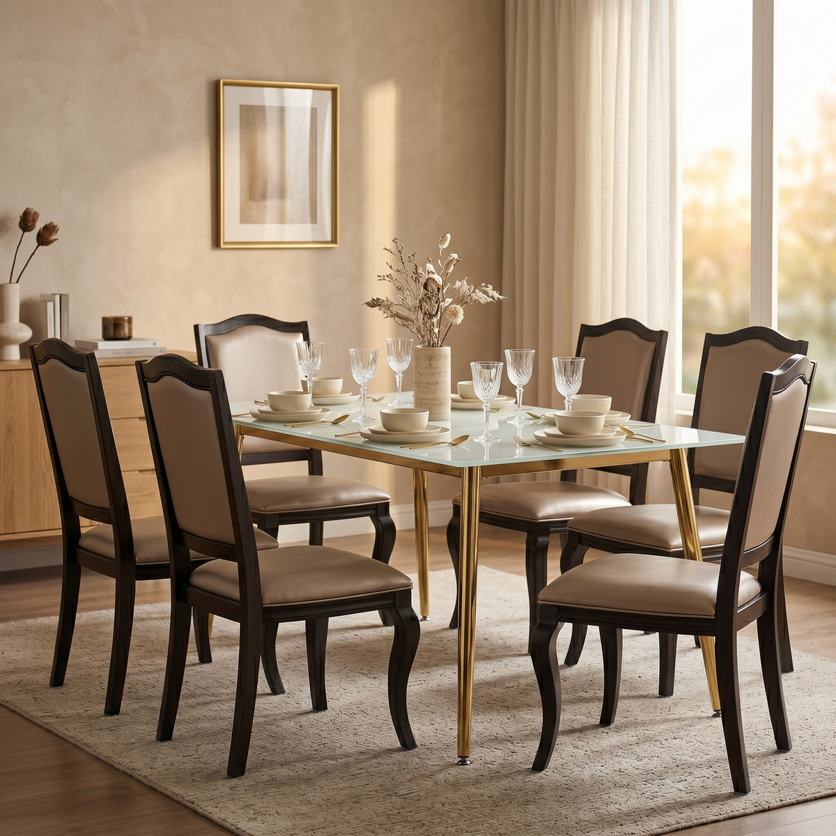 Zayle Rectangular Dining Table with a Sintered Stone Tabletop and a Stainless Steel Base