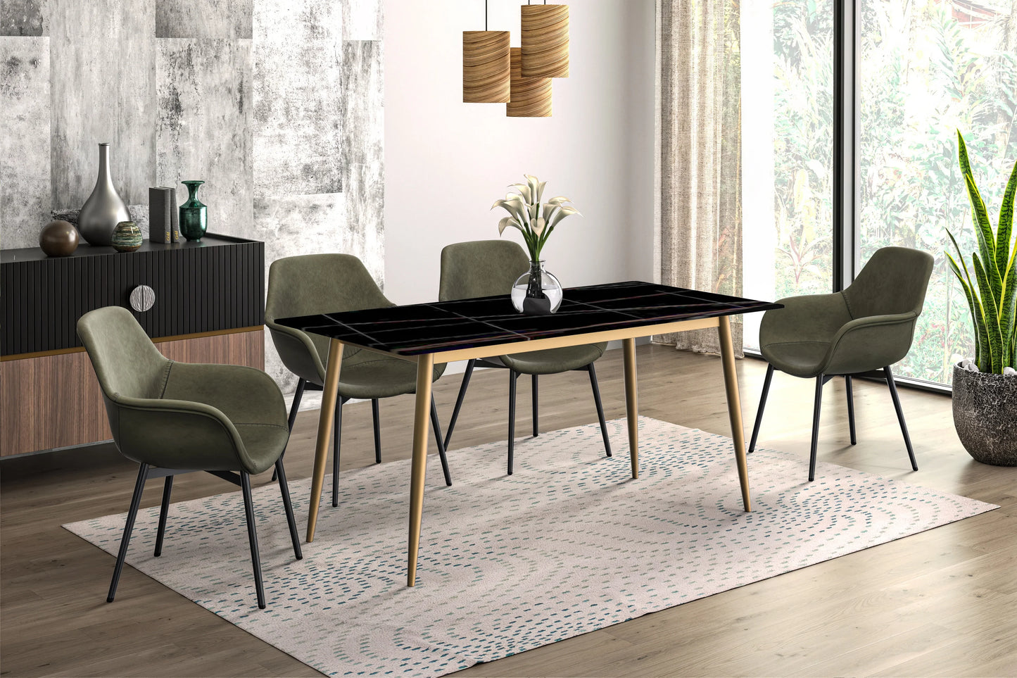 Zayle Modern Dining Table with a Rectangular Glass/Stone Tabletop in Steel - Elax Furniture
