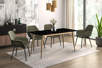 Zayle Modern Dining Table with a Rectangular Glass/Stone Tabletop in Steel - Elax Furniture