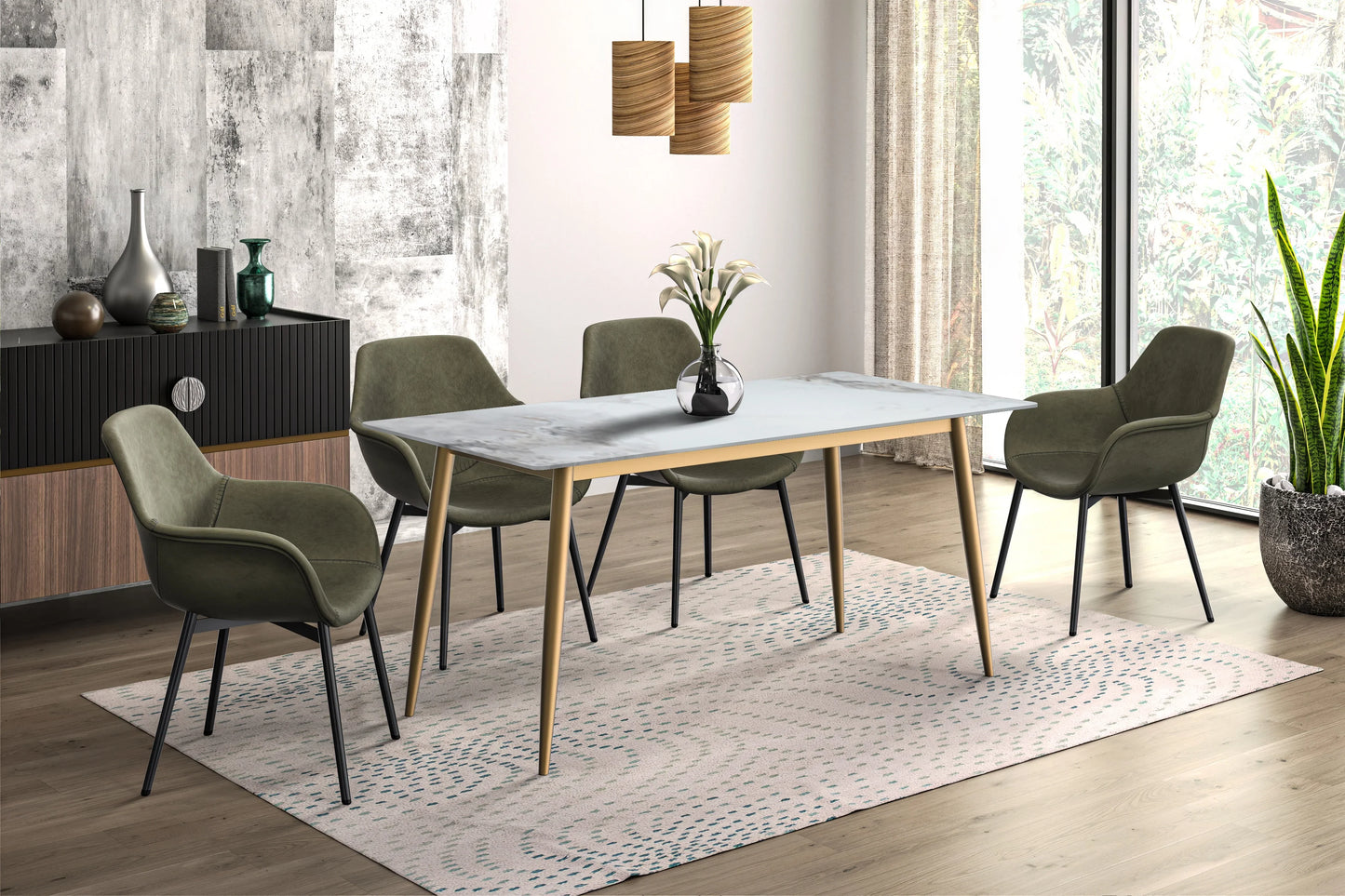 Zayle Modern Dining Table with a Rectangular Glass/Stone Tabletop in Steel - Elax Furniture