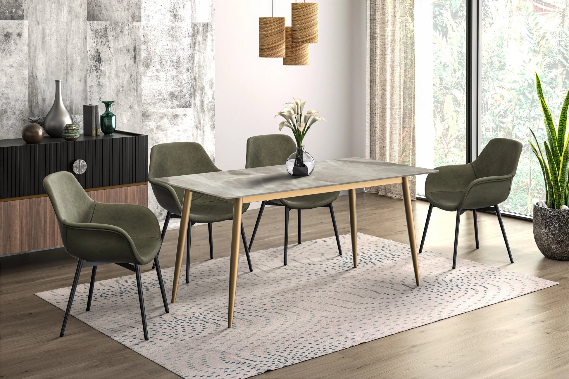 Zayle Modern Dining Table with a Rectangular Glass/Stone Tabletop in Steel - Elax Furniture