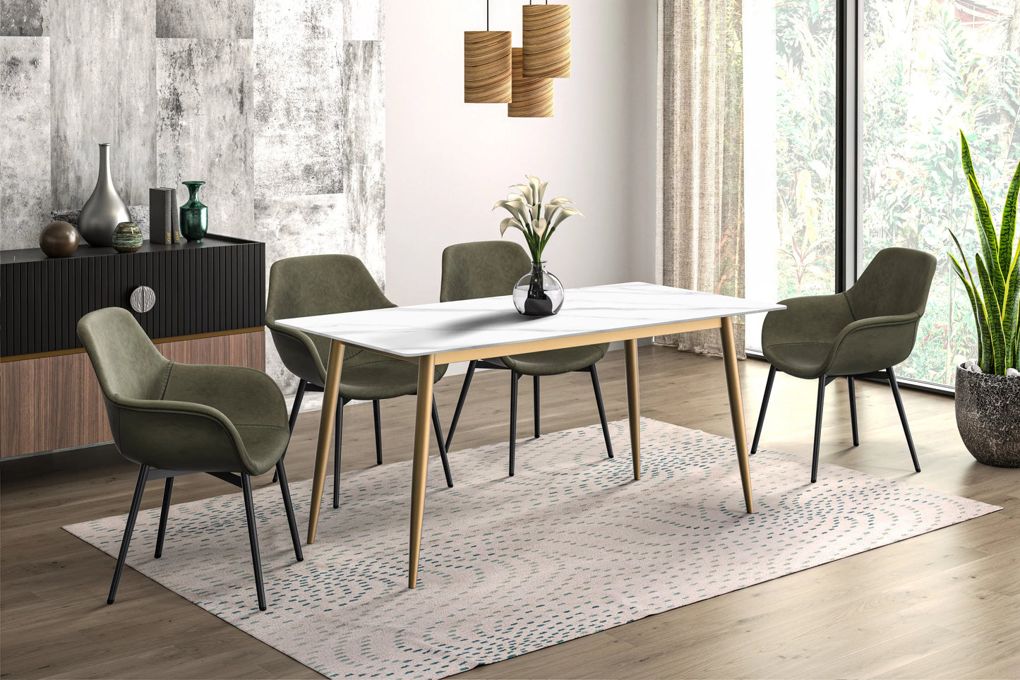Zayle Modern Dining Table with a Rectangular Glass/Stone Tabletop in Steel - Elax Furniture