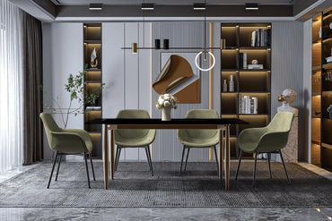 Zinti Dining Table with Glass or Sintered Stone Rectangular Wide Tabletop with Steel Base and Legs - Elax Furniture