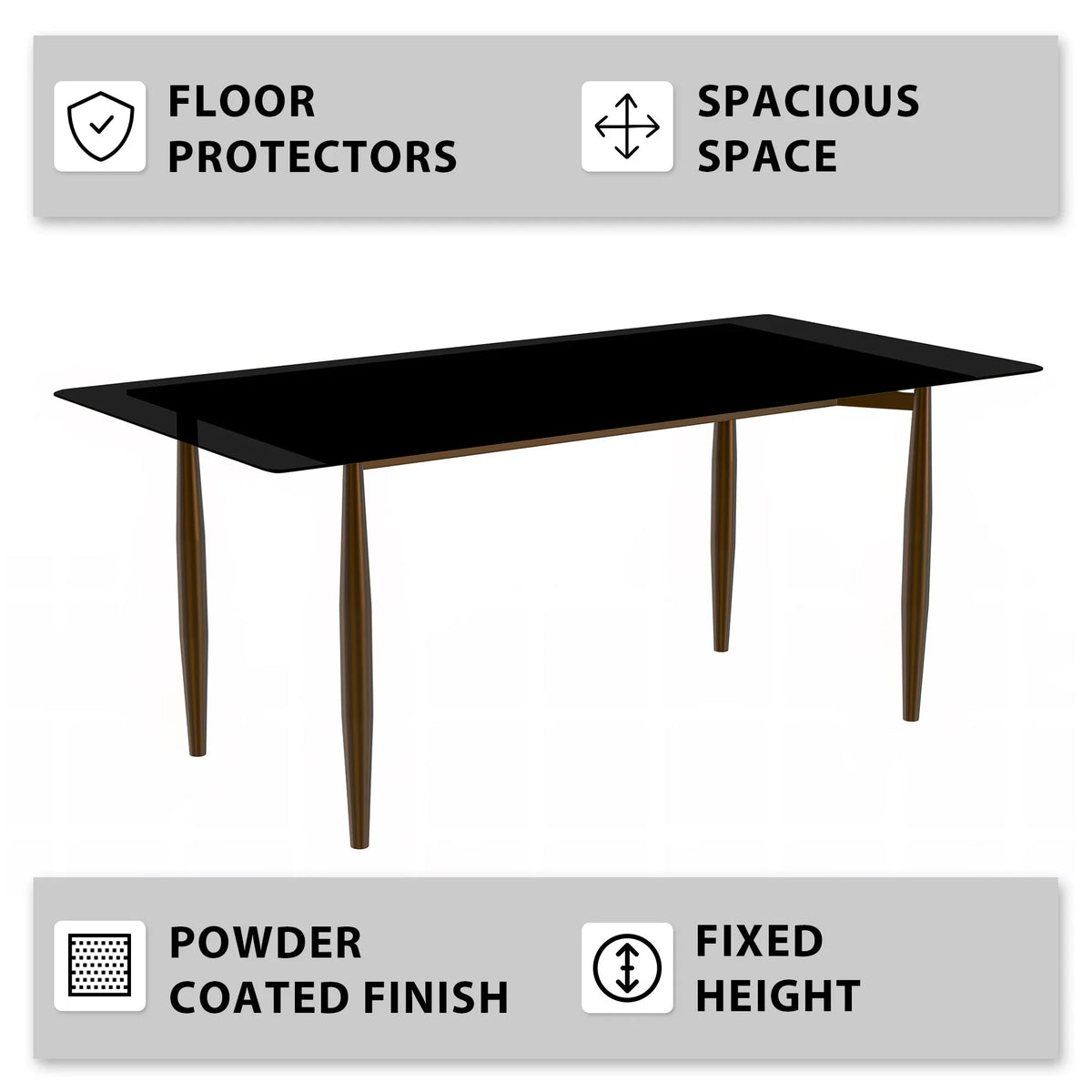 Zinti Dining Table with Glass or Sintered Stone Rectangular Wide Tabletop with Steel Base and Legs - Elax Furniture
