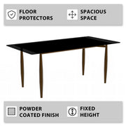 Zinti Dining Table with Glass or Sintered Stone Rectangular Wide Tabletop with Steel Base and Legs - Elax Furniture