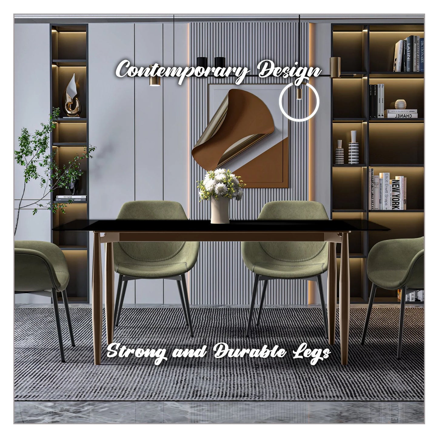 Zinti Dining Table with Glass or Sintered Stone Rectangular Wide Tabletop with Steel Base and Legs - Elax Furniture