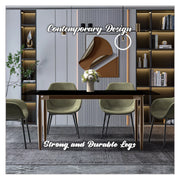 Zinti Dining Table with Glass or Sintered Stone Rectangular Wide Tabletop with Steel Base and Legs - Elax Furniture
