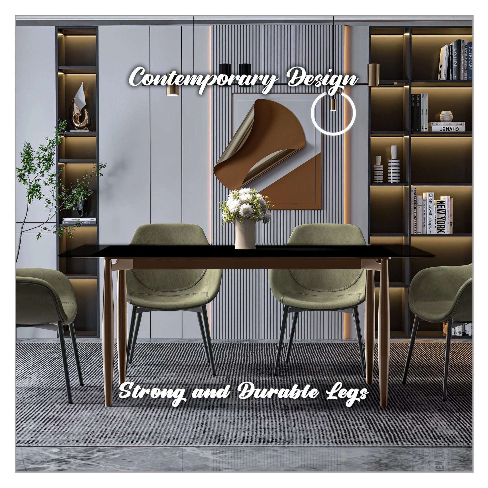 Zinti Dining Table with Glass or Sintered Stone Rectangular Wide Tabletop with Steel Base and Legs - Elax Furniture