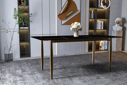 Zinti Dining Table with Glass or Sintered Stone Rectangular Wide Tabletop with Steel Base and Legs - Elax Furniture