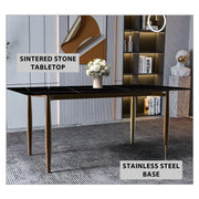 Zinti Dining Table with Glass or Sintered Stone Rectangular Wide Tabletop with Steel Base and Legs - Elax Furniture
