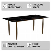 Zinti Dining Table with Glass or Sintered Stone Rectangular Wide Tabletop with Steel Base and Legs - Elax Furniture