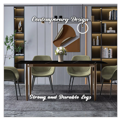 Zinti Dining Table with Glass or Sintered Stone Rectangular Wide Tabletop with Steel Base and Legs - Elax Furniture