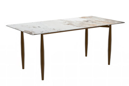 Zinti Dining Table with Glass or Sintered Stone Rectangular Wide Tabletop with Steel Base and Legs - Elax Furniture
