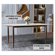 Zinti Dining Table with Glass or Sintered Stone Rectangular Wide Tabletop with Steel Base and Legs - Elax Furniture
