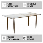 Zinti Dining Table with Glass or Sintered Stone Rectangular Wide Tabletop with Steel Base and Legs - Elax Furniture