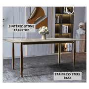 Zinti Dining Table with Glass or Sintered Stone Rectangular Wide Tabletop with Steel Base and Legs - Elax Furniture