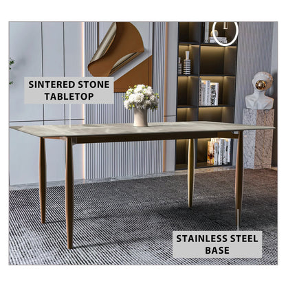 Zinti Dining Table with Glass or Sintered Stone Rectangular Wide Tabletop with Steel Base and Legs - Elax Furniture