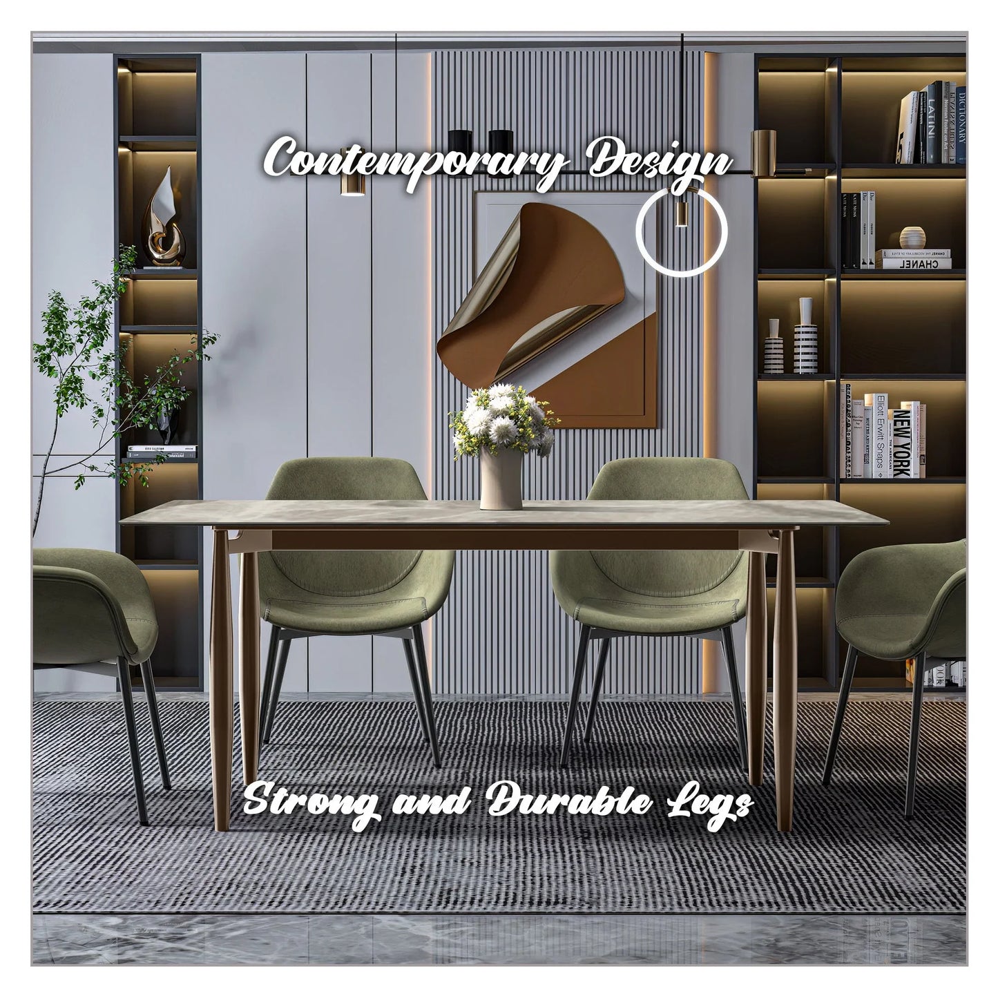 Zinti Dining Table with Glass or Sintered Stone Rectangular Wide Tabletop with Steel Base and Legs - Elax Furniture