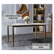 Zinti Dining Table with Glass or Sintered Stone Rectangular Wide Tabletop with Steel Base and Legs - Elax Furniture