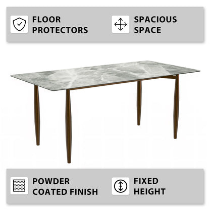 Zinti Dining Table with Glass or Sintered Stone Rectangular Wide Tabletop with Steel Base and Legs - Elax Furniture