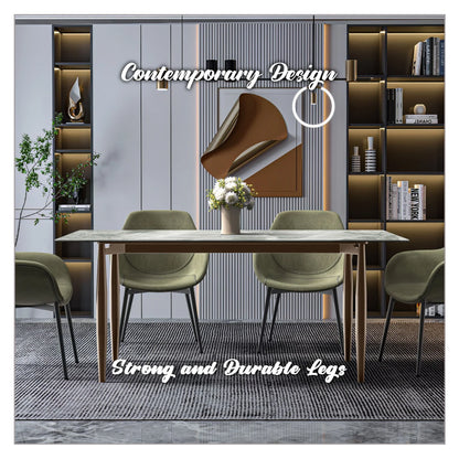 Zinti Dining Table with Glass or Sintered Stone Rectangular Wide Tabletop with Steel Base and Legs - Elax Furniture