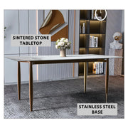 Zinti Dining Table with Glass or Sintered Stone Rectangular Wide Tabletop with Steel Base and Legs - Elax Furniture