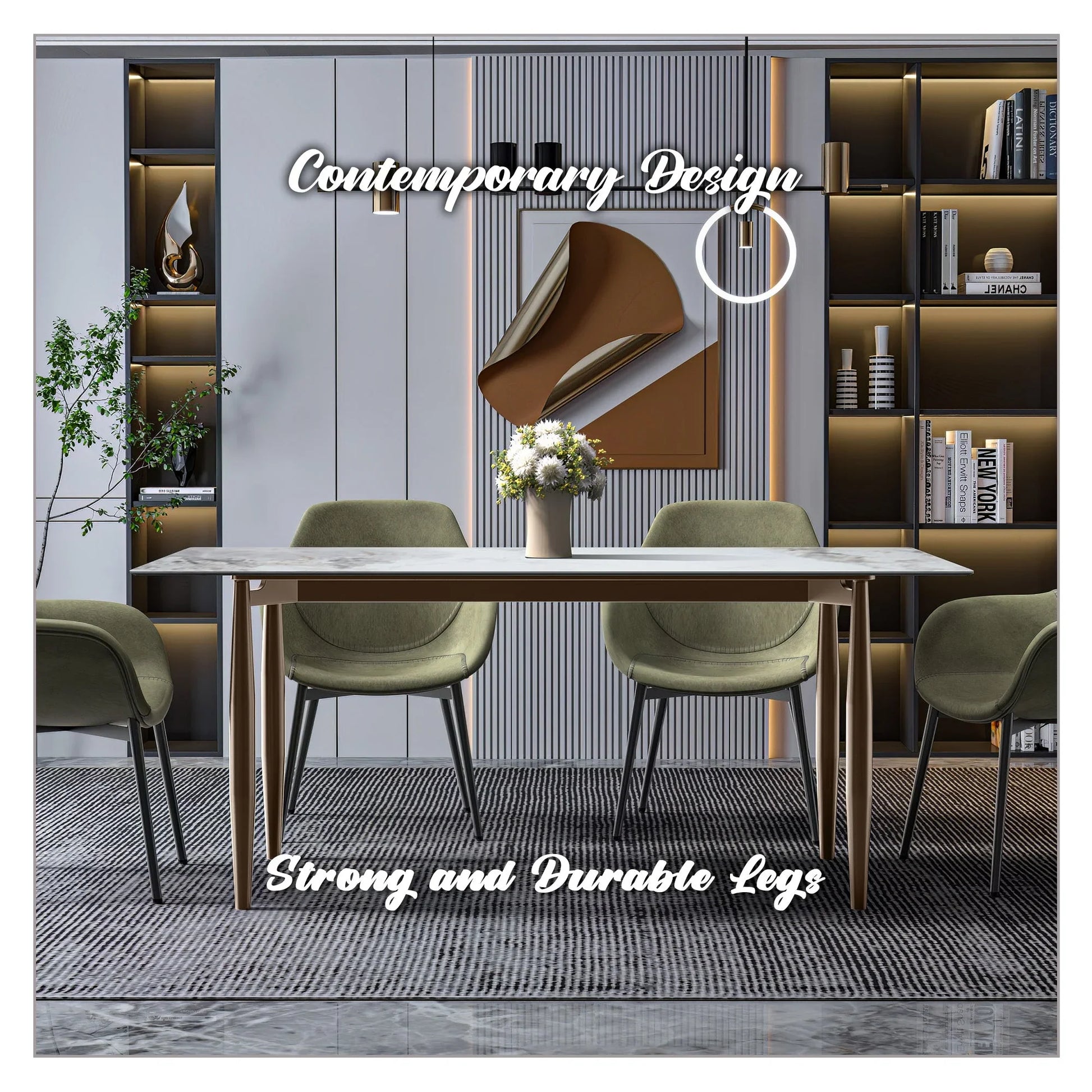 Zinti Dining Table with Glass or Sintered Stone Rectangular Wide Tabletop with Steel Base and Legs - Elax Furniture