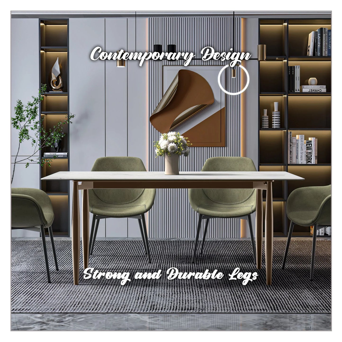 Zinti Dining Table with Glass or Sintered Stone Rectangular Wide Tabletop with Steel Base and Legs - Elax Furniture