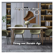 Zinti Dining Table with Glass or Sintered Stone Rectangular Wide Tabletop with Steel Base and Legs - Elax Furniture