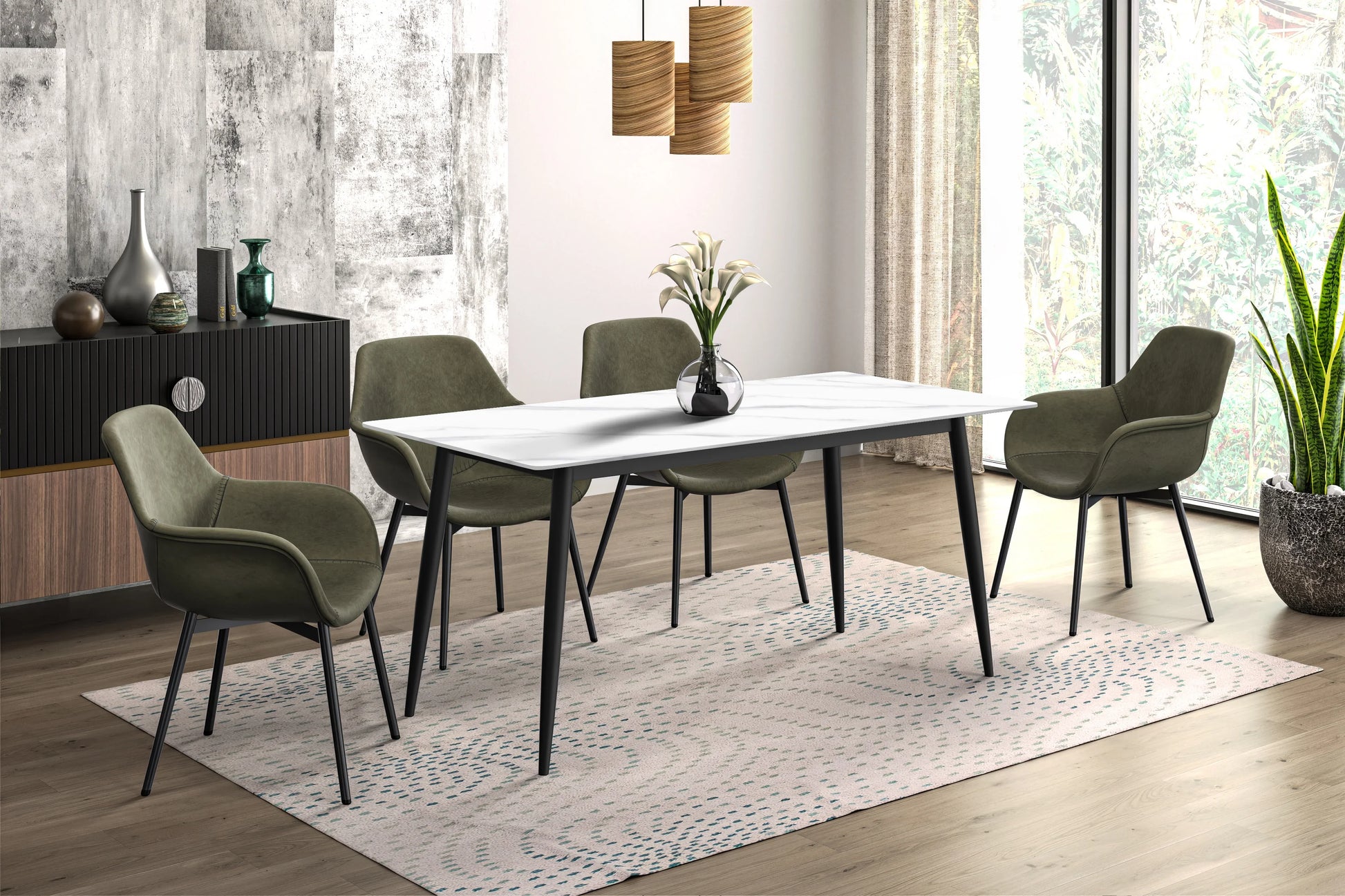 Zayle Modern Dining Table with a Rectangular Glass/Stone Tabletop in Steel - Elax Furniture