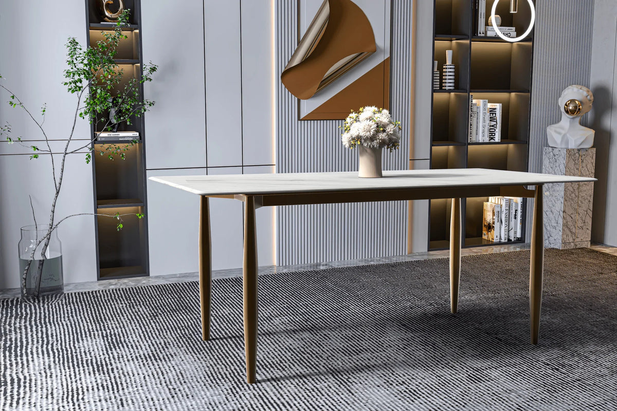 Zinti Dining Table with Glass or Sintered Stone Rectangular Wide Tabletop with Steel Base and Legs - Elax Furniture