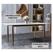 Zinti Dining Table with Glass or Sintered Stone Rectangular Wide Tabletop with Steel Base and Legs - Elax Furniture