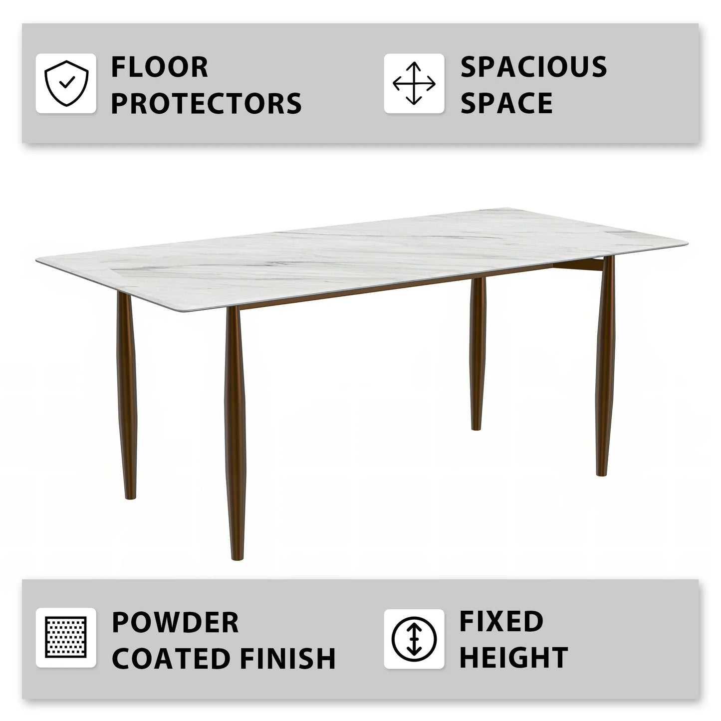 Zinti Dining Table with Glass or Sintered Stone Rectangular Wide Tabletop with Steel Base and Legs - Elax Furniture