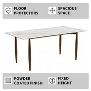 Zinti Dining Table with Glass or Sintered Stone Rectangular Wide Tabletop with Steel Base and Legs - Elax Furniture
