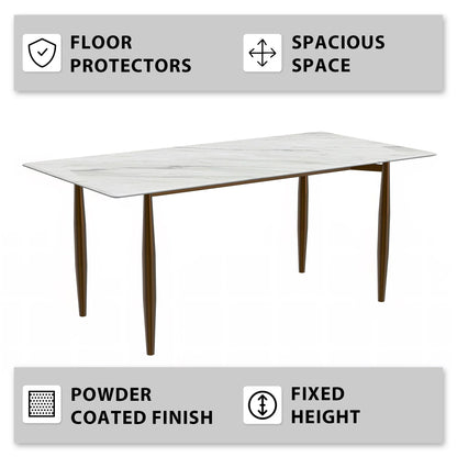 Zinti Dining Table with Glass or Sintered Stone Rectangular Wide Tabletop with Steel Base and Legs - Elax Furniture