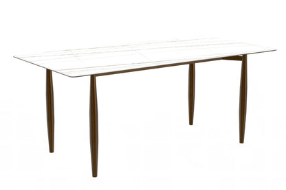 Zinti Dining Table with Glass or Sintered Stone Rectangular Wide Tabletop with Steel Base and Legs - Elax Furniture