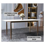 Zinti Dining Table with Glass or Sintered Stone Rectangular Wide Tabletop with Steel Base and Legs - Elax Furniture