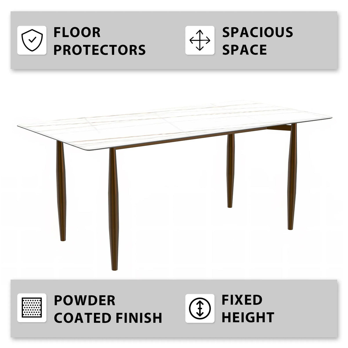 Zinti Dining Table with Glass or Sintered Stone Rectangular Wide Tabletop with Steel Base and Legs - Elax Furniture
